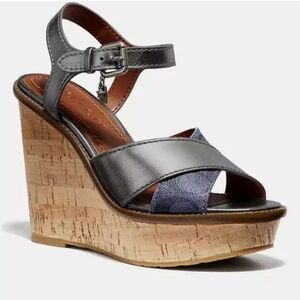 COACH Stylish Gray and Blue Wedge Sandals